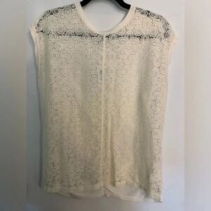 NWT Old Navy Womens Sz Sm Ivory Cream Sleeveless Unlined Lace Crew Neck Top